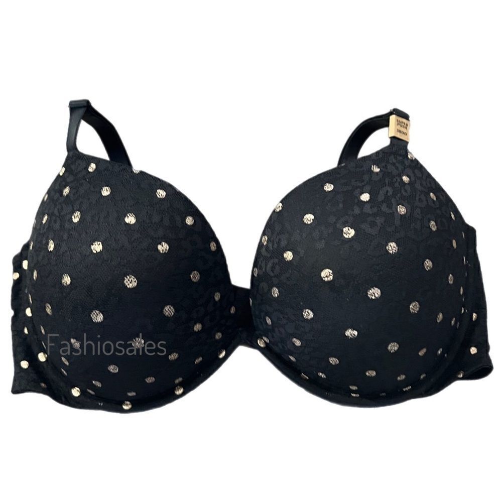 Victoria’s Secret Pink Wear Everywhere Push Up Bombshell padded bra black dots